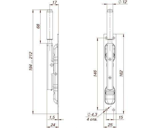 Торцевая задвижка FUARO D12x80 мм (TDB set 160-24) в комплекте с ригелем RIGEL-set/160 40709 – изображение 2
