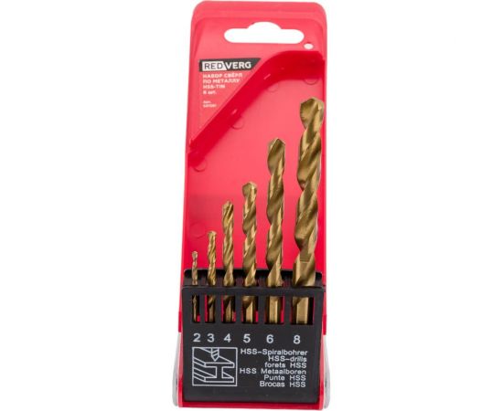 Набор сверл по металлу 6 шт., HSS-TIN, 2-8 мм REDVERG 6627077 – изображение 3
