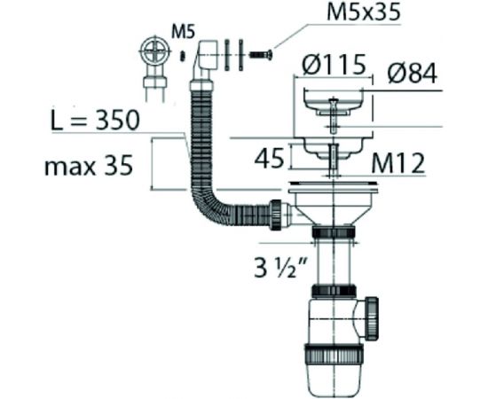Сифон для кухонной мойки 3 1/2 Viprlast by Wirquin с круглым переливом 30987137 – изображение 2