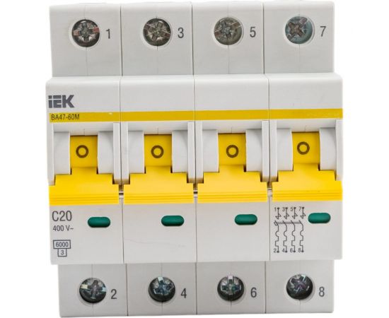 Автоматический выключатель IEK ВА47-60M 4Р 20А 6кА С MVA31-4-020-C 