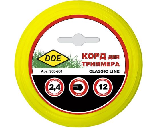 Корд триммерный на подвесе Classic line 2.4 мм, 12 м, желтый, круг DDE 908-931 