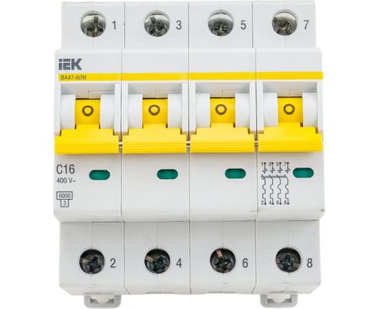 Автоматический выключатель IEK ВА47-60M 4Р 16А 6кА С MVA31-4-016-C 