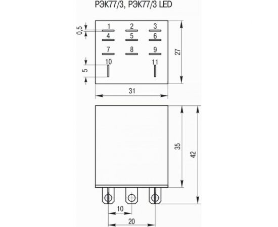 Реле IEK РЭК77/3 LY3 с индикацией 10А 12В АC RRP10-3-10-012A-LED – изображение 2