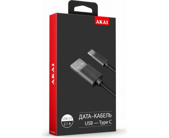 Дата-кабель AKAI разъем Type C 1м оплетка экокожа черный CE-441B – изображение 2
