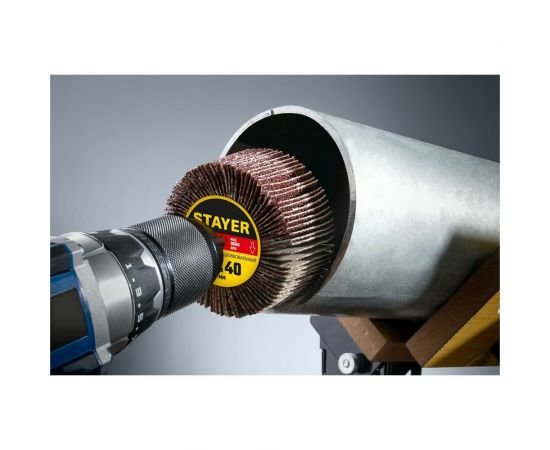 Круг шлифовальный лепестковый STAYER на шпильке, P100, 80x40 мм STAYER 36609-100 – изображение 5