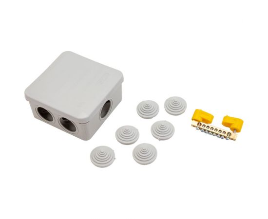 Коробка IEK КУП КМ41361 100x100x50мм ip44 6 вв. (7035) UKO21-100-100-050-K41-55U – изображение 2