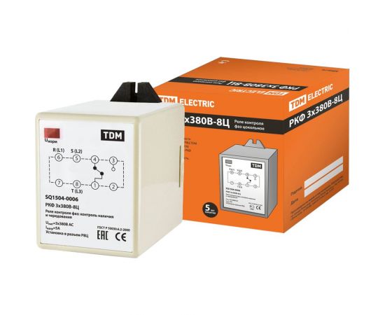 Цокольное реле контроля фаз TDM РКФ 3х380В-8Ц SQ1504-0006 