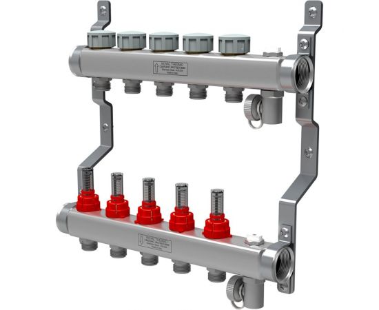Коллектор в сборе Royal Thermo нержавеющая сталь, с расходомерами 1 ВР-3/4 НР, 5 выходов НС-1080951 