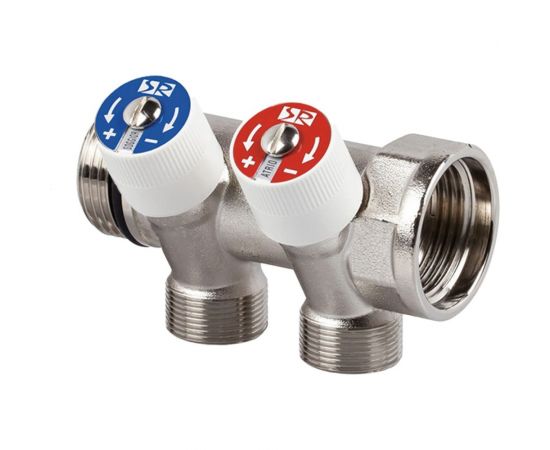 Распределительный коллектор со встроенными клапанами SR Rubinetterie 3/4""х1/2"", на 2 выхода 0054-2000N200 