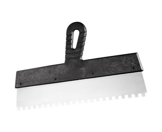 Шпатель из нержавеющей стали, 350 мм зуб 10х10 мм пластмассовая ручка СИБРТЕХ 85507 