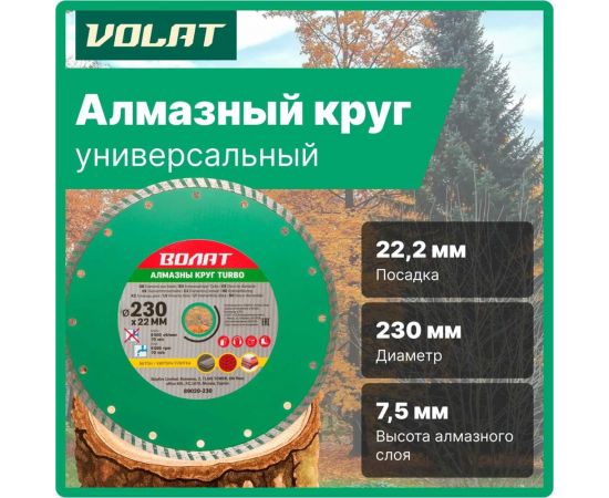 Круг алмазный универсальный Turbo 230х22 мм ВОЛАТ 89020-230 – изображение 5