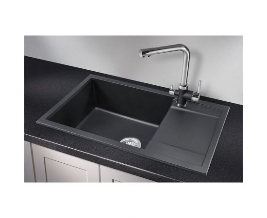 Оборачиваемая кухонная кварцевая мойка GRANULA GR-7805 780х500 мм, шварц – изображение 3