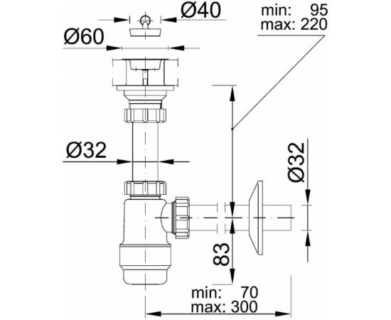Сифон для умывальника STYRON 5/4, с водосливом, с подводкой 32 мм STY-533 – изображение 2