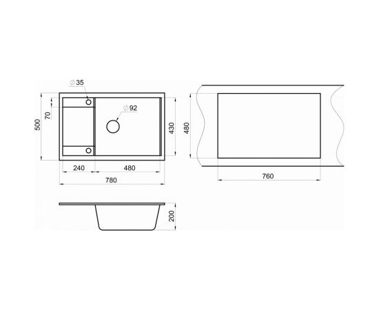 Оборачиваемая кухонная кварцевая мойка GRANULA GR-7805 780х500 мм, шварц – изображение 2