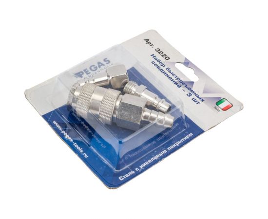 Набор быстросъемных соединений 3 шт (быстросъем авт. елка 10мм, штуцер нар 1/4"", штуцер внутр.1/4"") Pegas pneumatic 3320 – изображение 3