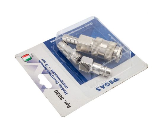 Набор быстросъемных соединений 3 шт (быстросъем авт. елка 10мм, штуцер нар 1/4"", штуцер внутр.1/4"") Pegas pneumatic 3320 – изображение 2