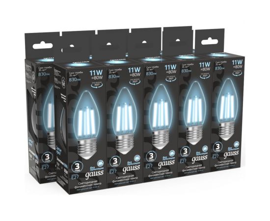 Лампа Gauss Filament Свеча 11W 830lm 4100К Е27 LED 1/10/50 103802211 – изображение 3
