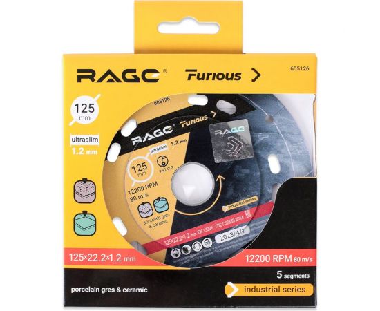 Диск алмазный по керамограниту сегментированный ультратонкий Rage Furious 125х1.2х22.2 мм VIRA 605126 – изображение 4
