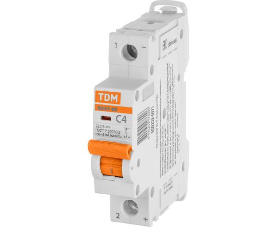 Автоматический выключатель TDM ВА47-60, 1Р, 4А, 6кА, характеристика С SQ0223-0071 