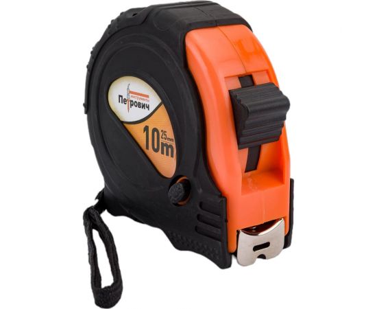 Рулетка Петрович обрезиненная, оранжевая, 10 м, 25 мм, три кнопки стопа 4100000782 – изображение 5