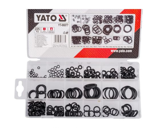 Набор резиновых прокладок YATO 225 шт. пластиковый кейс YT-06877 – изображение 2