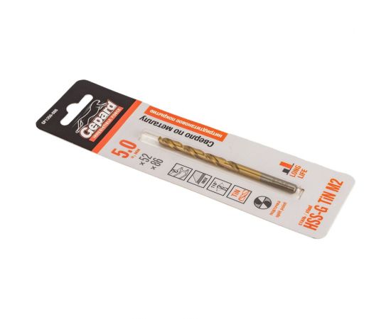 Сверло спиральное по металлу 5x52x86 мм, HSS TIN Gepard GP1350-086 – изображение 2