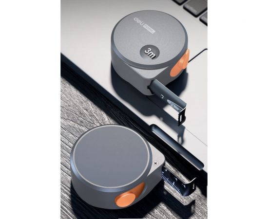 Рулетка DELI home series gray ht8316c 3мх16мм, эксклюзивный дизайн, корпус из софттач пластика, противоскользящая резиновая вставка, подарочная упаковка 112896 – изображение 3