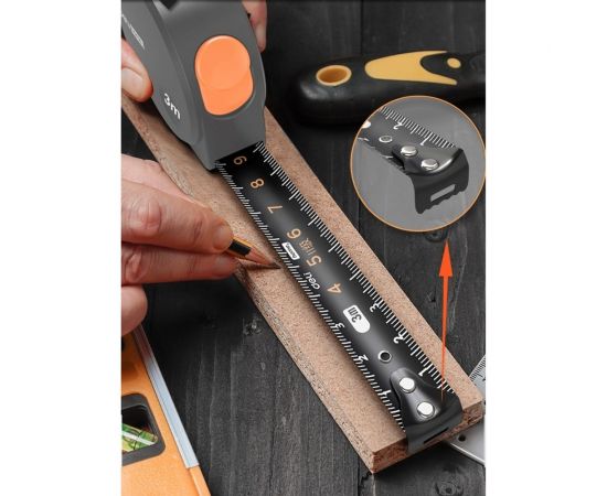 Рулетка DELI home series gray ht8316c 3мх16мм, эксклюзивный дизайн, корпус из софттач пластика, противоскользящая резиновая вставка, подарочная упаковка 112896 – изображение 2