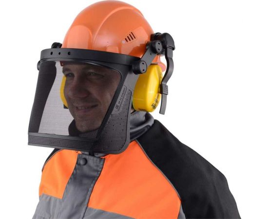 Комплект лесоруба РОСОМЗ КСН65 Expert RX FavoriT Trek RAPID оранжевая каска с храповым механизмом+щиток сетка+ наушники 75614+04436+60105 