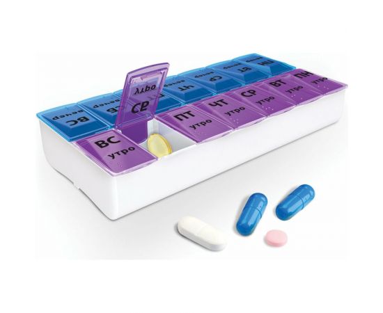 Таблетница - контейнер для лекарств и витаминов DASWERK 7 дней/2 приема, большой объем 630844 