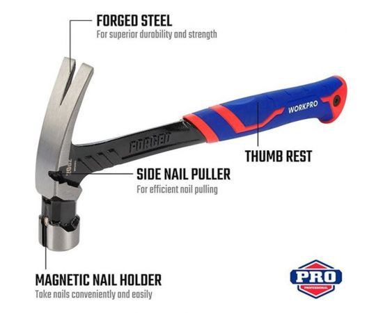 Молоток-гвоздодер WORKPRO 560г цельнометаллический WP241014 