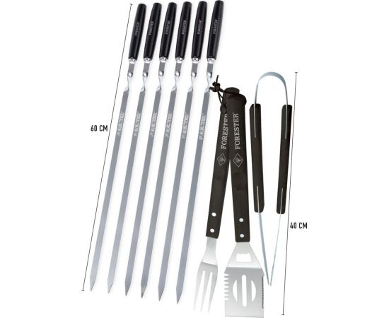 Набор для гриля Forester вилка , лопатка, щипцы, 6 шампуров 55 см, в чехле BBQ-9 – изображение 6