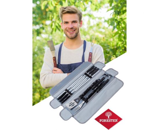 Набор для гриля Forester вилка , лопатка, щипцы, 6 шампуров 55 см, в чехле BBQ-9 – изображение 3