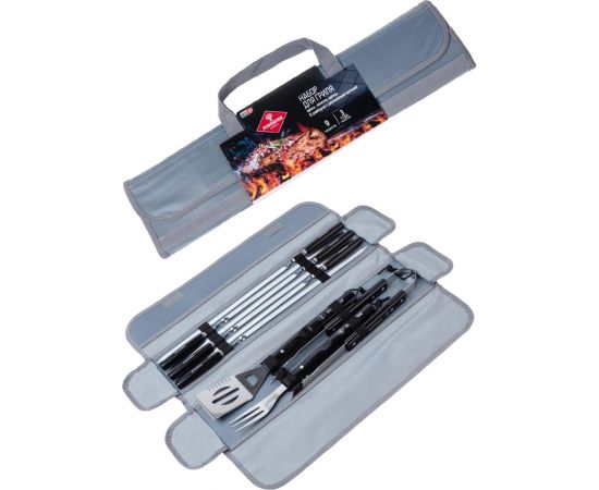 Набор для гриля Forester вилка , лопатка, щипцы, 6 шампуров 55 см, в чехле BBQ-9 – изображение 2