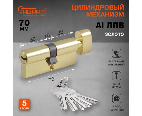 Цилиндровый механизм НОРА-М STD AL ЛПВ-70 35-35 золото 16559 – изображение 3