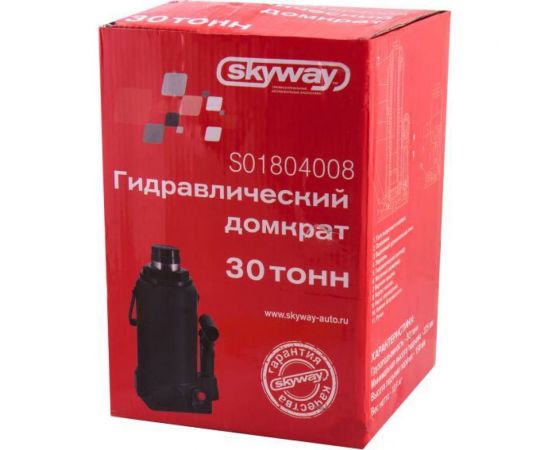 Гидравлический бутылочный домкрат SKYWAY 30т h 255-405 мм с клапаном в коробке S01804008 – изображение 2