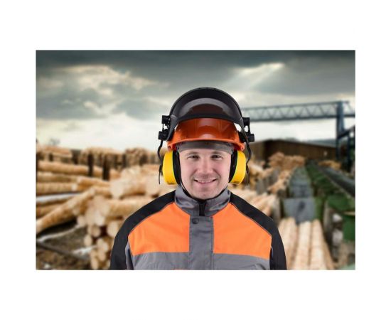 Комплект лесоруба РОСОМЗ КСН65 Expert RX FavoriT Trek RAPID оранжевая каска с храповым механизмом+щиток сетка+ наушники 75614+04436+60105 – изображение 2