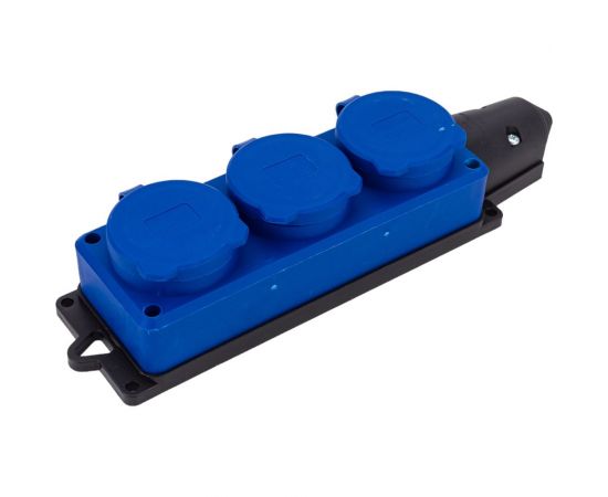 3-х местная однофазная колодка UNIVersal с заглушками компакт c заземлением каучук 16а 250в ip44 цвет синий еврослот 3044 