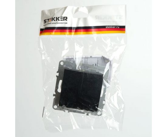 2-клавишный выключатель STEKKER (механизм), серия Эрна, PSW10-9104-03, черны 49149 – изображение 2