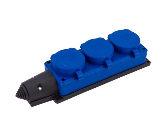 3-х местная однофазная колодка UNIVersal с заглушками компакт c заземлением каучук 16а 250в ip44 цвет синий еврослот 3044 – изображение 5