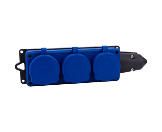 3-х местная однофазная колодка UNIVersal с заглушками компакт c заземлением каучук 16а 250в ip44 цвет синий еврослот 3044 – изображение 4