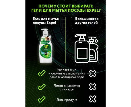 Гель для мытья посуды Expel первый снег (без запаха) 520 мл (12) TS00041 – изображение 3