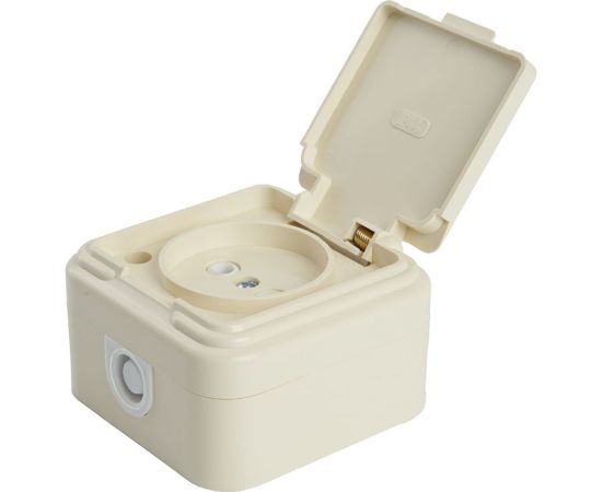 1-местная розетка STEKKER без заземляющего контакта, с крышкой, 250В, 16А, IP44, PST16-20-44 (RA 16-201-БЖ), слоновая кость 49060 