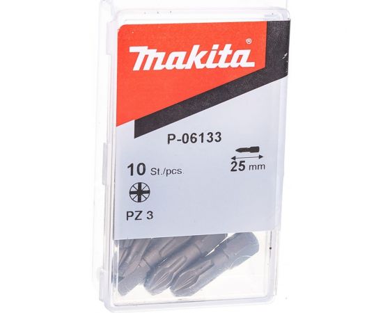 Бита Torsion для шуруповертов 10 шт. (25 мм; шестигранный хвостовик 1/4""; Pz3) Makita P-06133 
