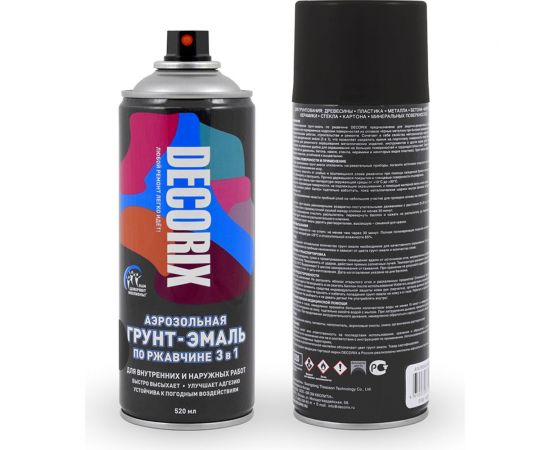 Аэрозольная грунт-эмаль по ржавчине 3 в 1 Decorix (черный; глянцевый; 520 мл) 0106-01 DX 