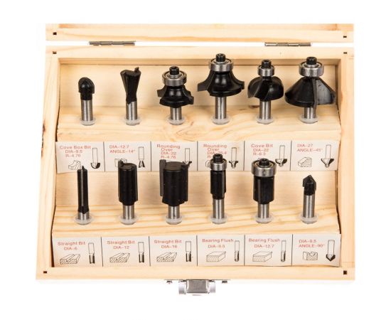 Набор фрез по дереву (12 шт; хвостовик 6 мм) VERTO 60H008 