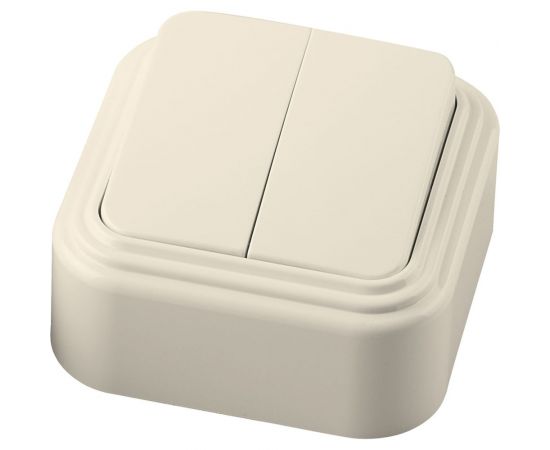 Двухклавишный выключатель STEKKER открытой установки, 250В, 6А, IP20, слоновая кость, PSW06-22-20 (VA 56-232-БЖ) 49050 