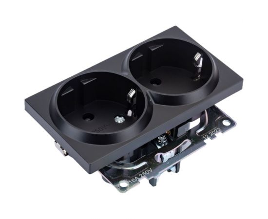 2-местная розетка STEKKER с защитной шторкой механизм с заземлением, 16А, Катрин, GLS16-7114-05, черный 39612 