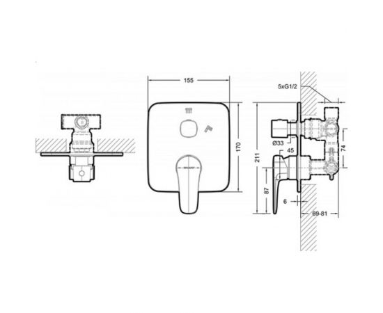 Встраиваемый смеситель Bravat Source 2-функции, хром 00266755 PB8173218CP-2-ENG – изображение 2