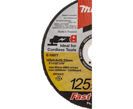 Диск абразивный отрезной для нержавеющей стали 125x0.8x22.23 мм, Z60U, плоский Makita E-10877 – изображение 2